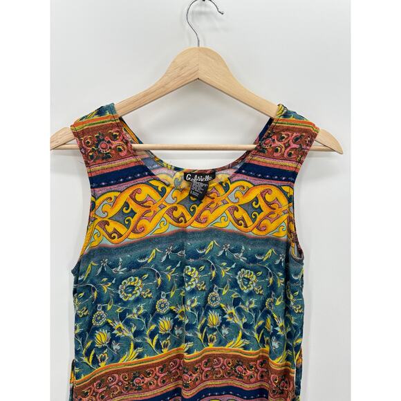Gabrielle 90s Maxi Dress Sleeveless Tie Scoop Neck Artsy Colorful Rayon Medium - Picture 3 of 6
